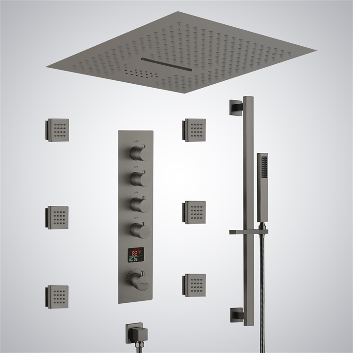 Fontana Moulineaux Gun Metal Gray Luxury Digital Shower Set With Premium LED Music