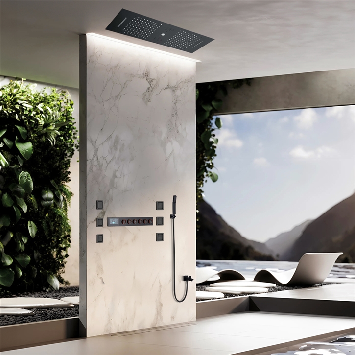 Fontana Villeneuve Matte Black Thermostatic Musical LED Digital Shower Set