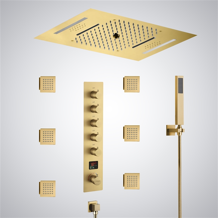 Fontana Tomblaine Brushed Gold 5 Function Digital LED Thermostatic Luxury Shower Set