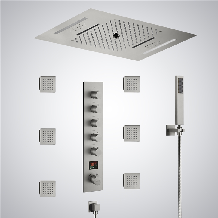 Fontana Tomblaine Brushed Nickel 5 Function Thermostatic LED Digital Luxury Shower Set