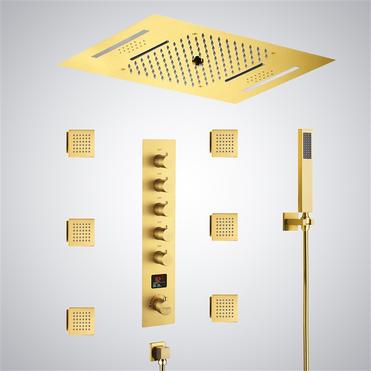 Fontana Tomblaine Gold 5 Function LED Digital Thermostatic Luxury Shower Set