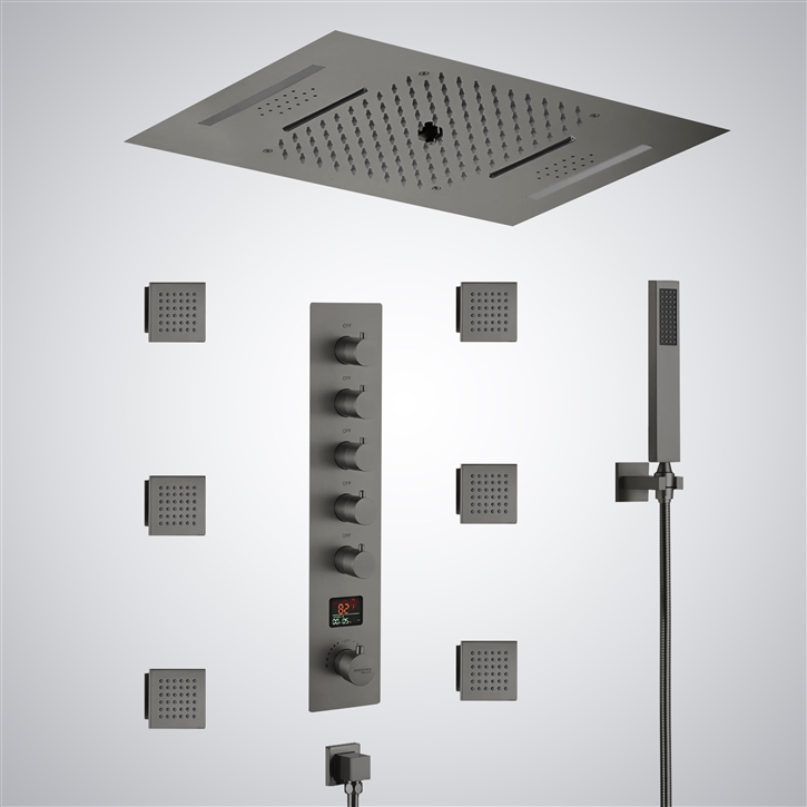 Fontana Tomblaine Gun Metal Gray 5 Function Thermostatic Digital Display Luxury Shower Set