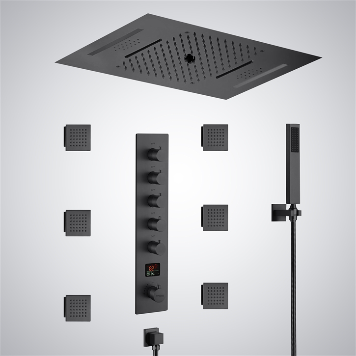 Fontana Tomblaine Matte Black 5 Function LED Thermostatic Digital Shower Set