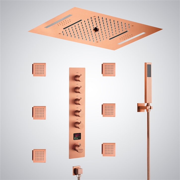 Fontana Tomblaine Rose Gold 5 Function LED Digital Thermostatic Luxury Shower Set