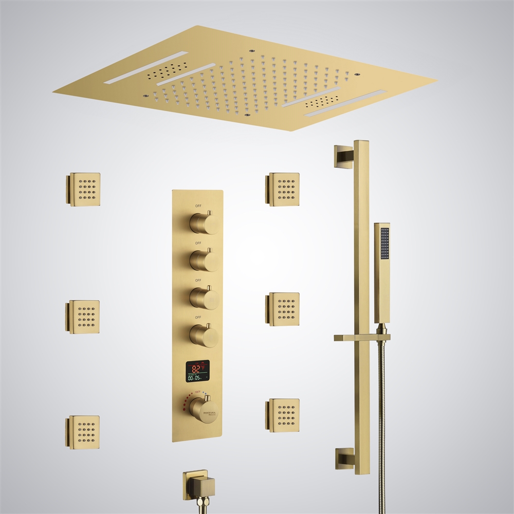 Fontana Le Portel Brushed Gold LED Digital 4 Function Luxury Shower Set