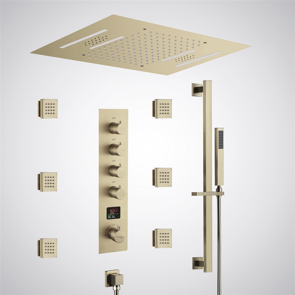 Fontana Le Portel Champagne 4 Function Hot And Cold Luxury Shower Set With Digital Display
