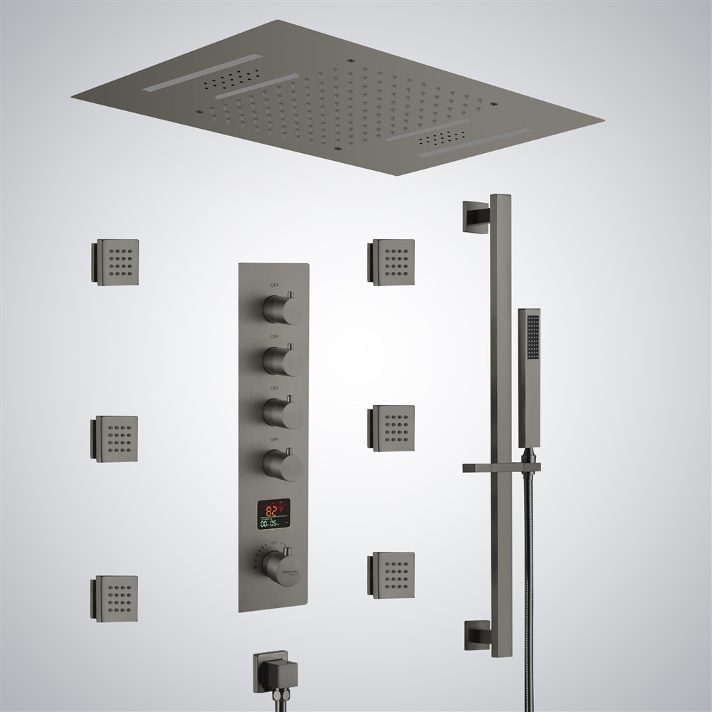Fontana Le Portel Gun Metal Gray Hot And Cold 4 Function LED Digital Shower Set