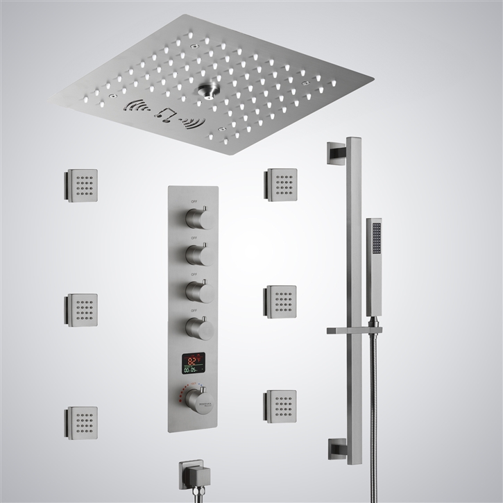 Fontana Wingles Brushed Nickel LED Thermostatic Digital Shower Set with ...