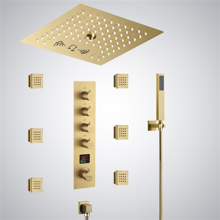 Fontana Bar-le-Duc Brushed Gold 4 Function Thermostatic Digital Shower ...