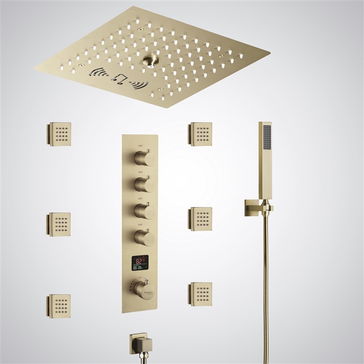 Fontana Bar-le-Duc Champagne 4 Function Thermostatic Digital Shower Set ...
