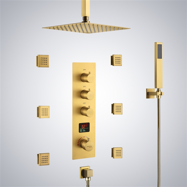 Fontana Saint-Ã‰tienne Gold 3 Function Thermostatic Shower Set With Digital Display