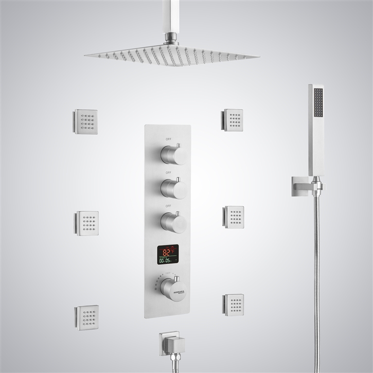 Fontana Saint-Ã‰tienne Matte White 3 Function Luxury Thermostatic Digital Display Shower Set