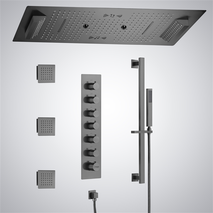 Fontana Soissons Gun Metal Gray Luxury 6 Function Shower Set With Music