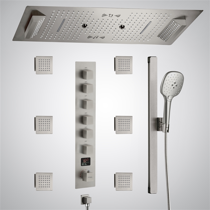 Fontana Saint-Lo Brushed Nickel 6 Functions LED Shower Set | Digital ...