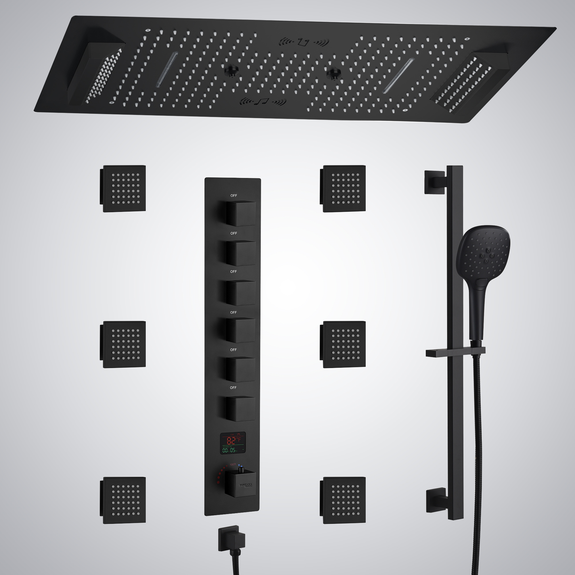 Fontana Saint-Lo Matte Black 6 Functions LED Shower Set | Digital ...