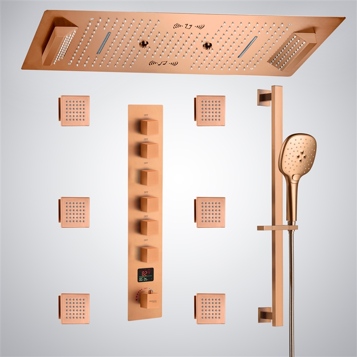 Fontana Saint-Lo Rose Gold 6 Functions LED Digital Thermostatic Shower Set With Music