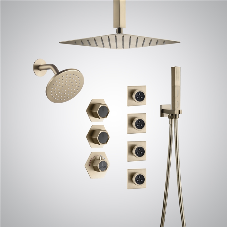 Fontana Azay-le-Rideau Champagne Split Type Thermostatic Luxury Shower Set