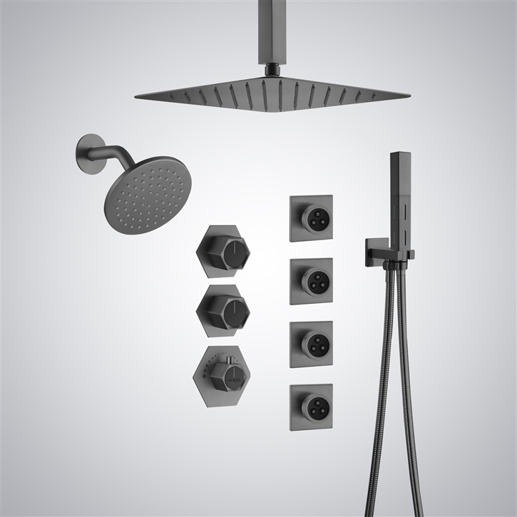 Fontana Azay-le-Rideau Gun Metal Gray Thermostatic Rainfall Split Type Shower Set