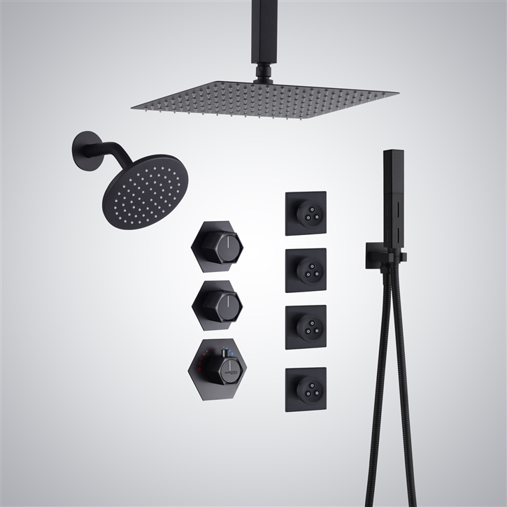 Fontana Azay-le-Rideau Matte Black Hot And Cold Split Type Luxury Shower Set
