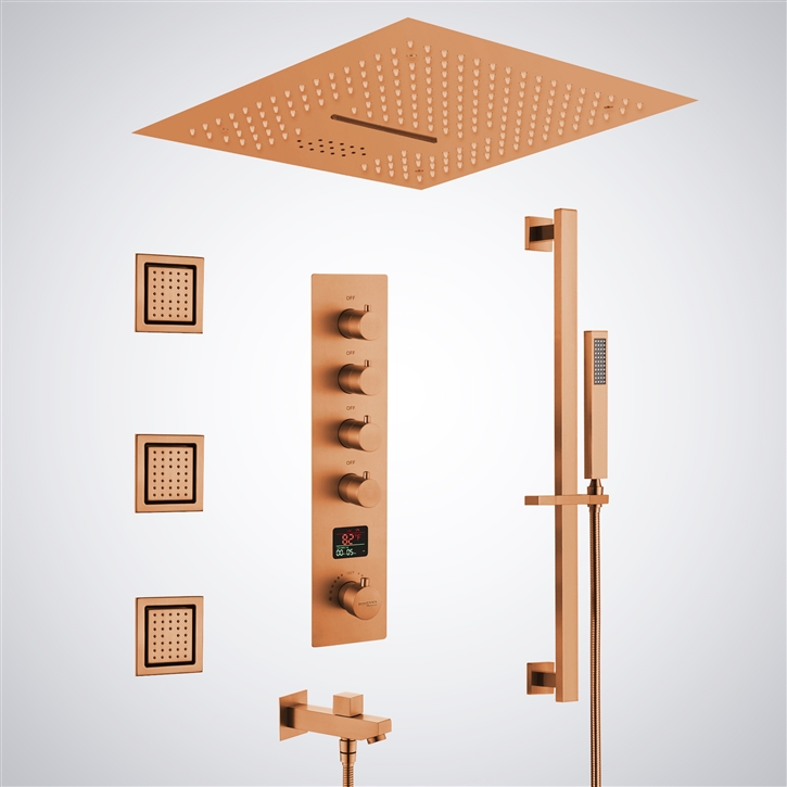 Fontana Saint-Laurent du Maroni Rose Gold Thermostatic Shower Set | LED ...
