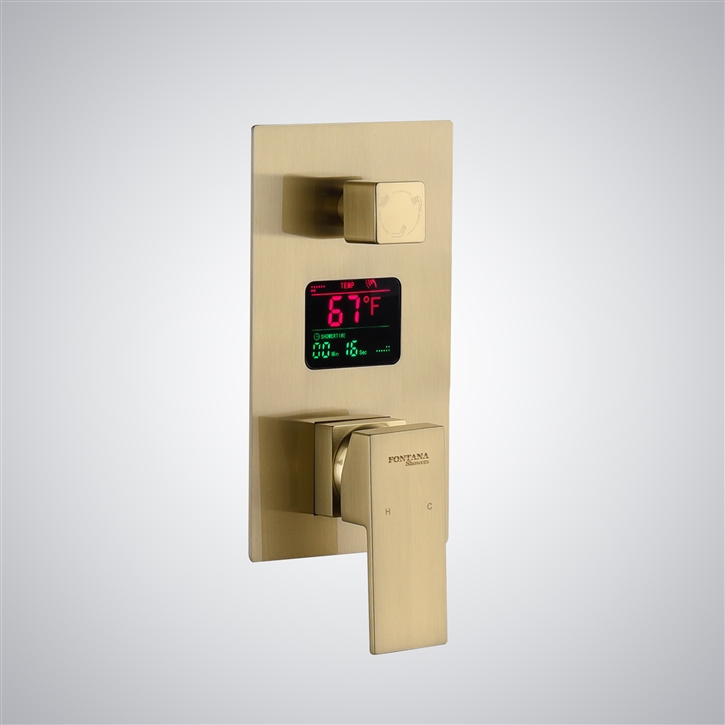 Fontana Pointe-a-Pitre Brushed Gold Thermosatic LED Shower Mixer With Digital Display