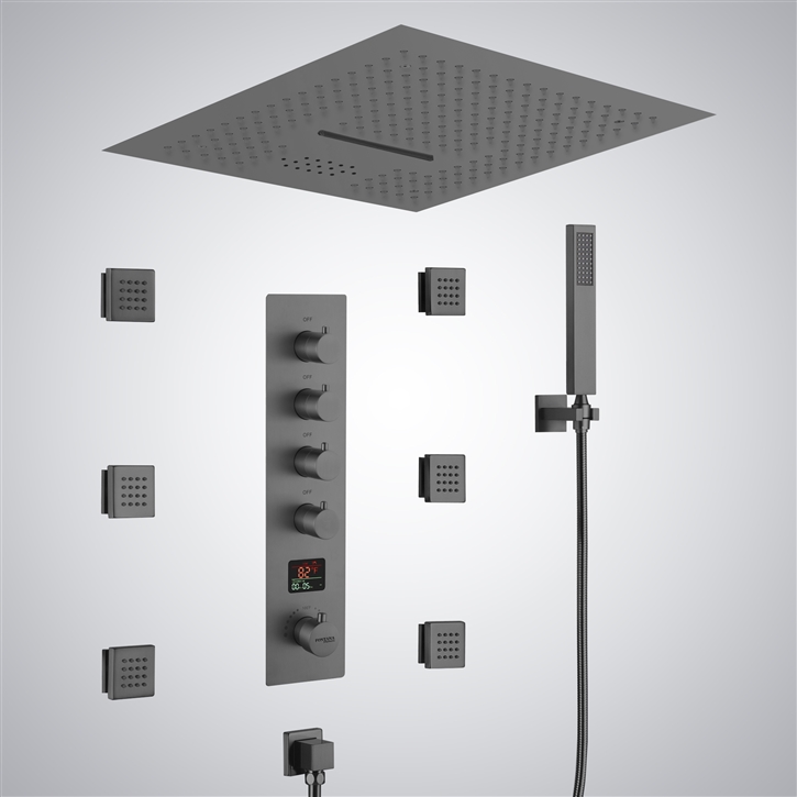 Fontana Brise Gun Metal Gray Hot And Cold LED Display Shower Set