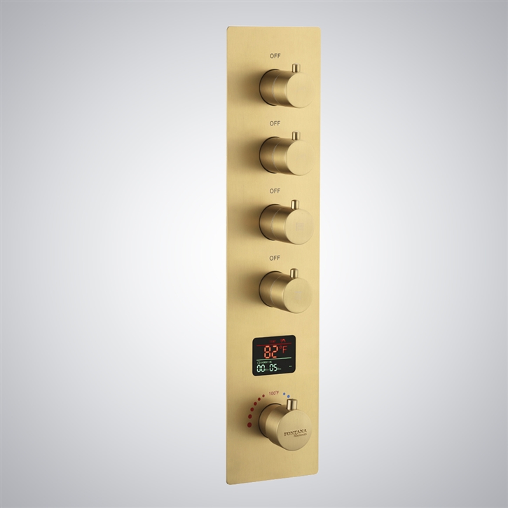Fontana Flot Brushed Gold Thermostatic Luxury Shower Mixer With Digital Display