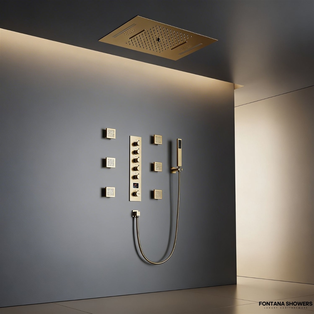 Fontana Klarfluss Brushed Gold Multifunctional Thermostatic Shower Set With LED Digital Display