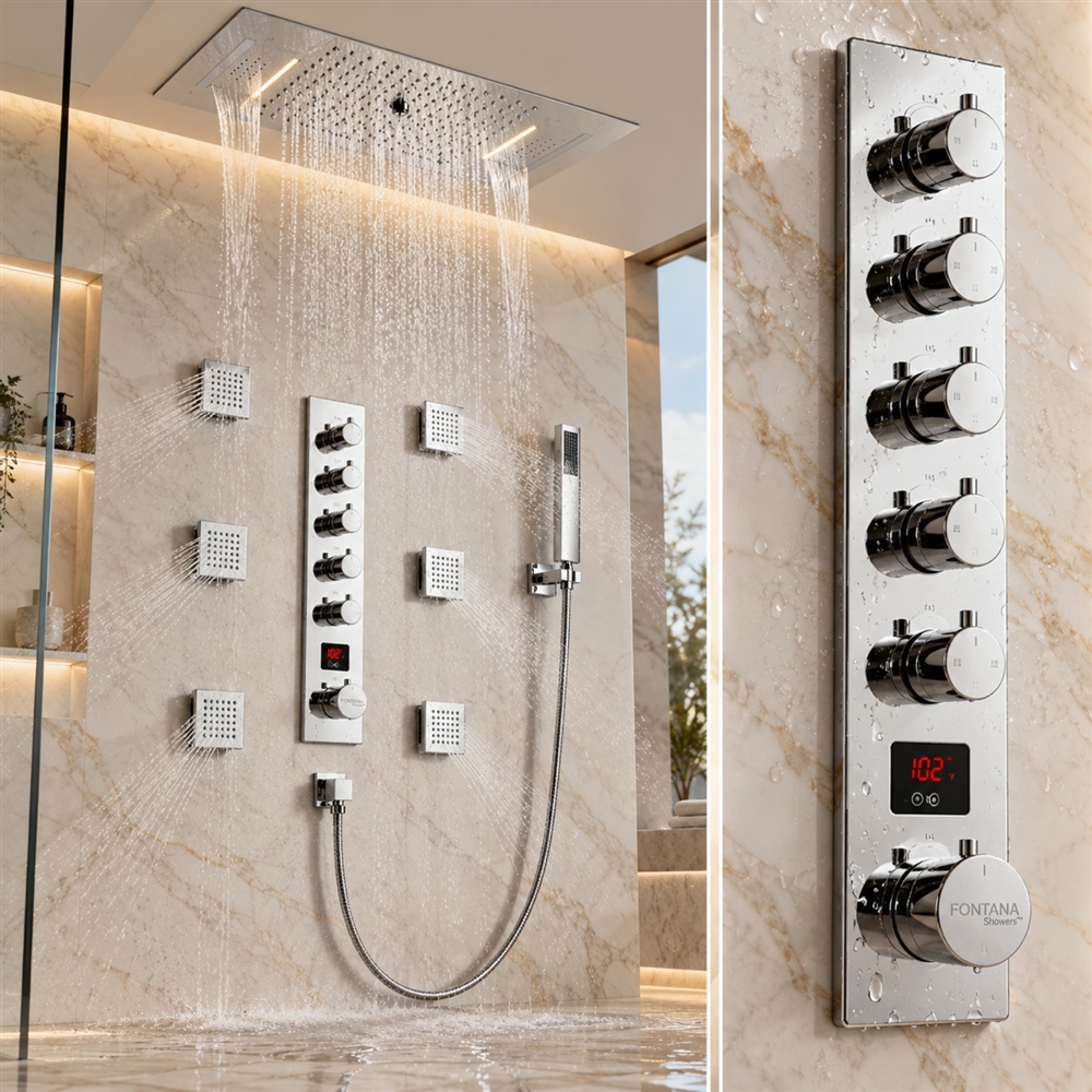 Fontana Avelora Chrome 5 Function LED Thermostatic Digital Luxury Shower Set