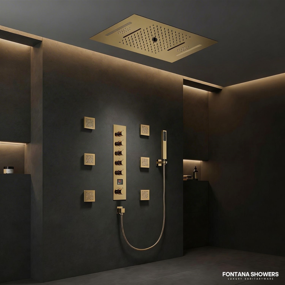 Fontana Klarfluss Gold 5 Function LED Thermostatic Digital Luxury Shower Set