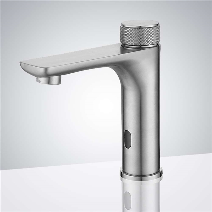 Fontana Tropfen Brushed Nickel Touchless Bathroom Basin Faucet With Hot & Cold Water