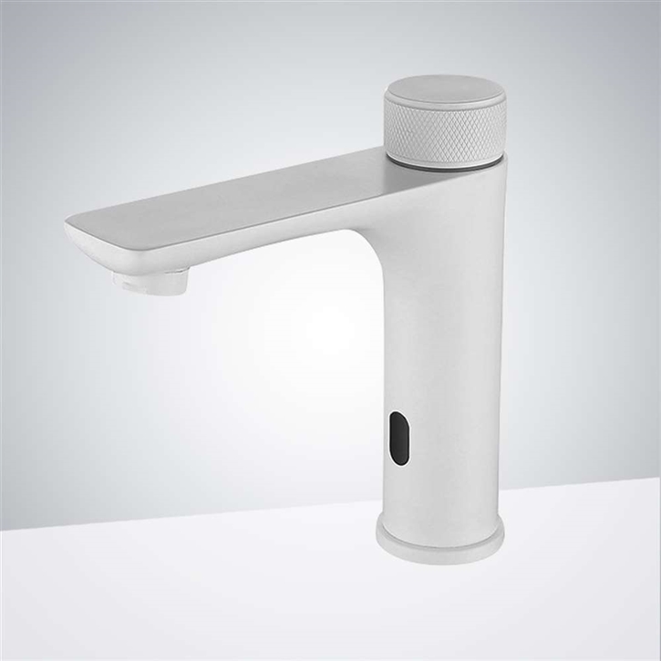 Fontana Tropfen Matte White Touchless Bathroom Basin Faucet Deck Mounted