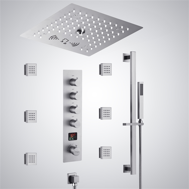 Fontana Glanz Chrome LED Thermostatic Digital Shower Set with Music