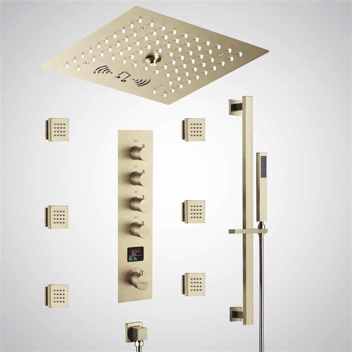 Fontana Glanz Champagne LED Hot And Cold Music Shower Set with Digital  Display