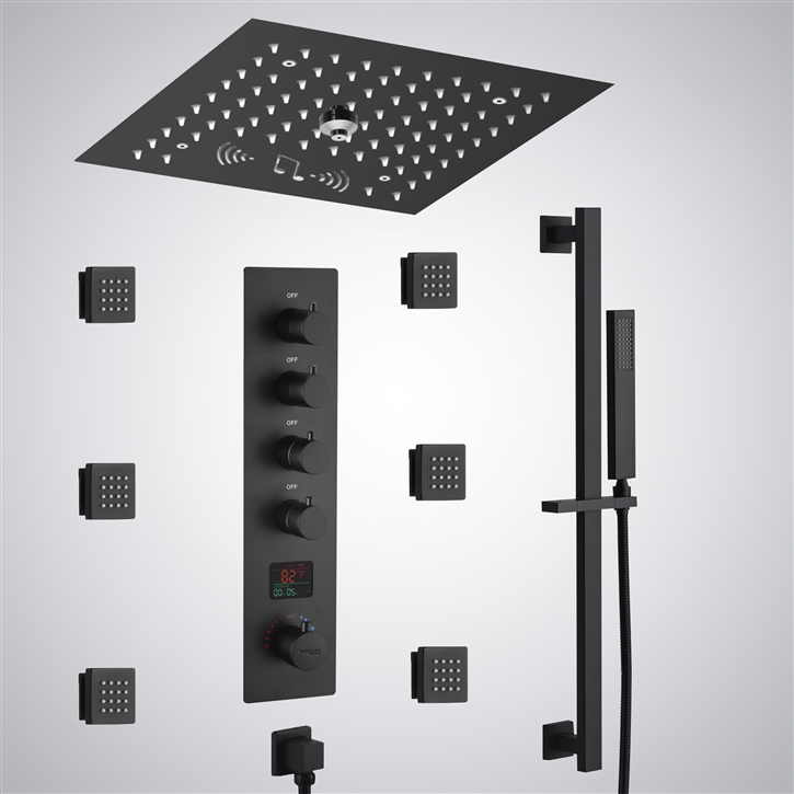 Fontana Glanz Matte Black Music Thermostatic Digital Display Shower Set