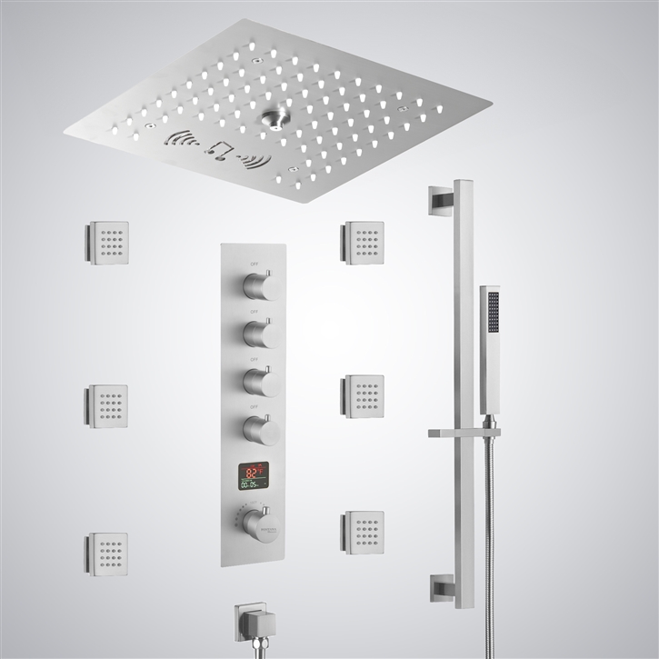 Fontana Glanz Matte White LED Digital Shower Set | Luxury Thermostatic ...