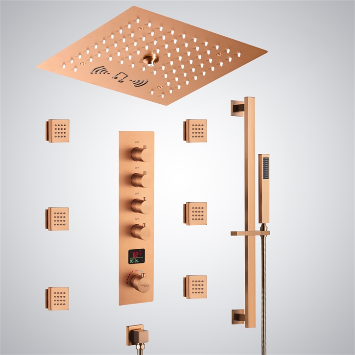 Fontana Glanz Rose Gold Thermostatic Music LED Digital Shower Set