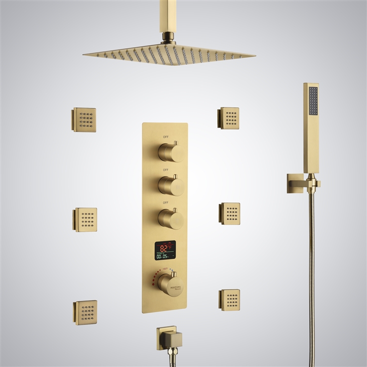 Fontana Edel Brushed Gold 3 Function Digital Display With Thermostatic Shower Set