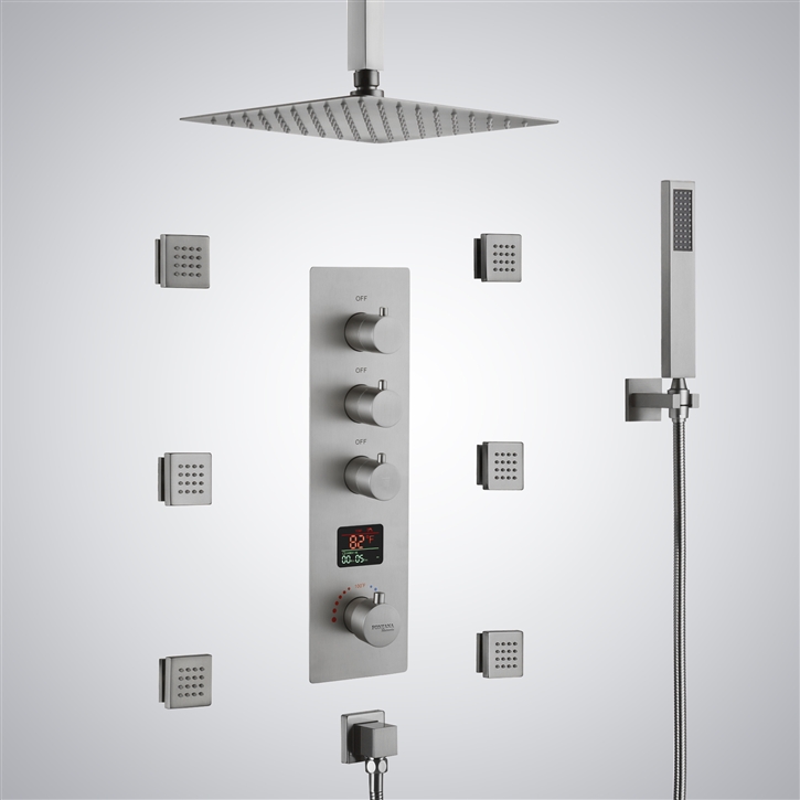Fontana Edel Brushed Nickel 3 Function Thermostatic Shower Set With Digital Display