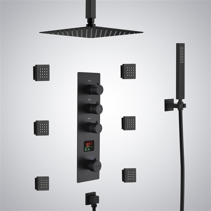 Fontana Edel Matte Black 3 Function Hot And Cold Digital Display Shower Set