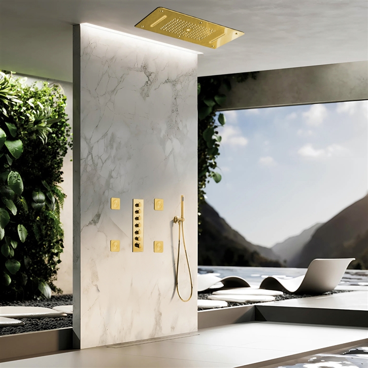Fontana Dolo Brushed Gold Thermostatic LED Luxury Shower Set