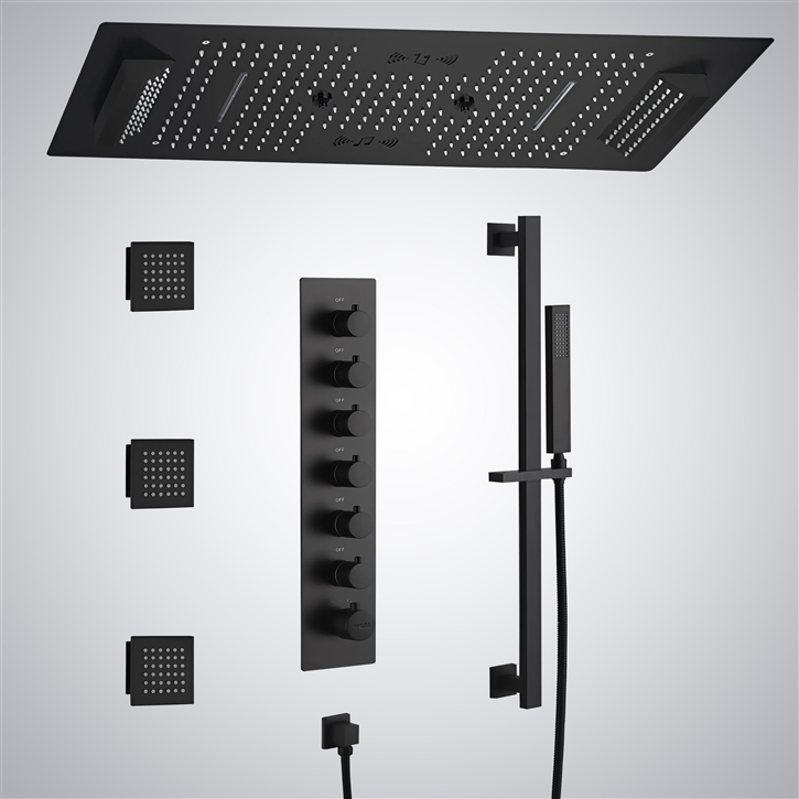Fontana Mula Matte Black Thermostatic LED Music Shower Set With Multifunction
