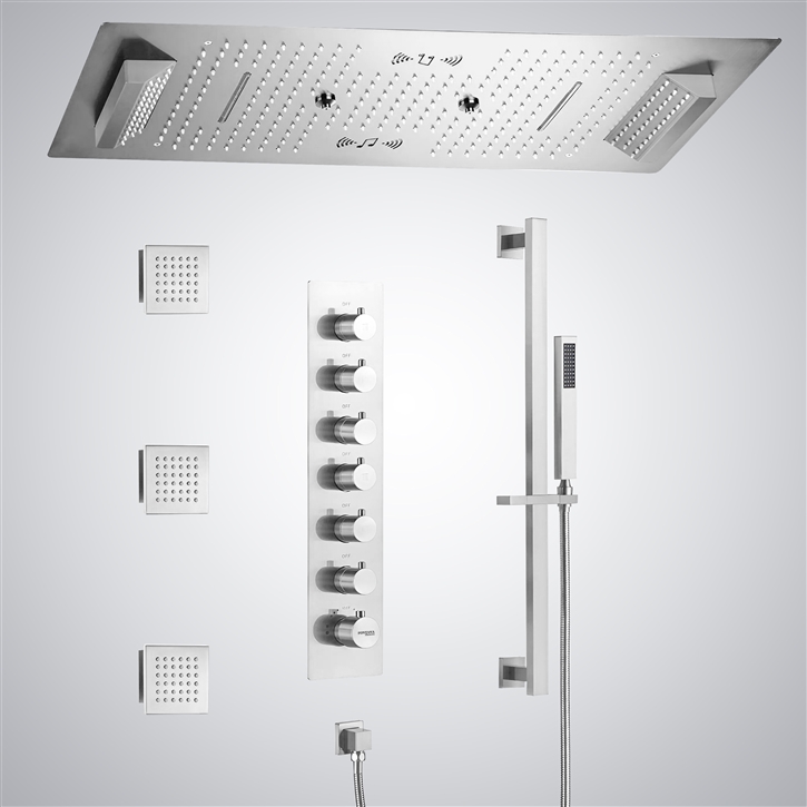 Fontana Mula Matte White Thermostatic LED Luxury Shower Set | Digital ...