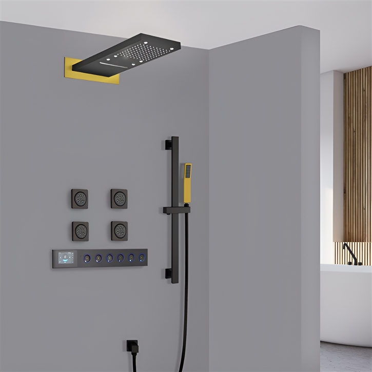 Fontana Baeza Matte Black And Gold LED Shower System