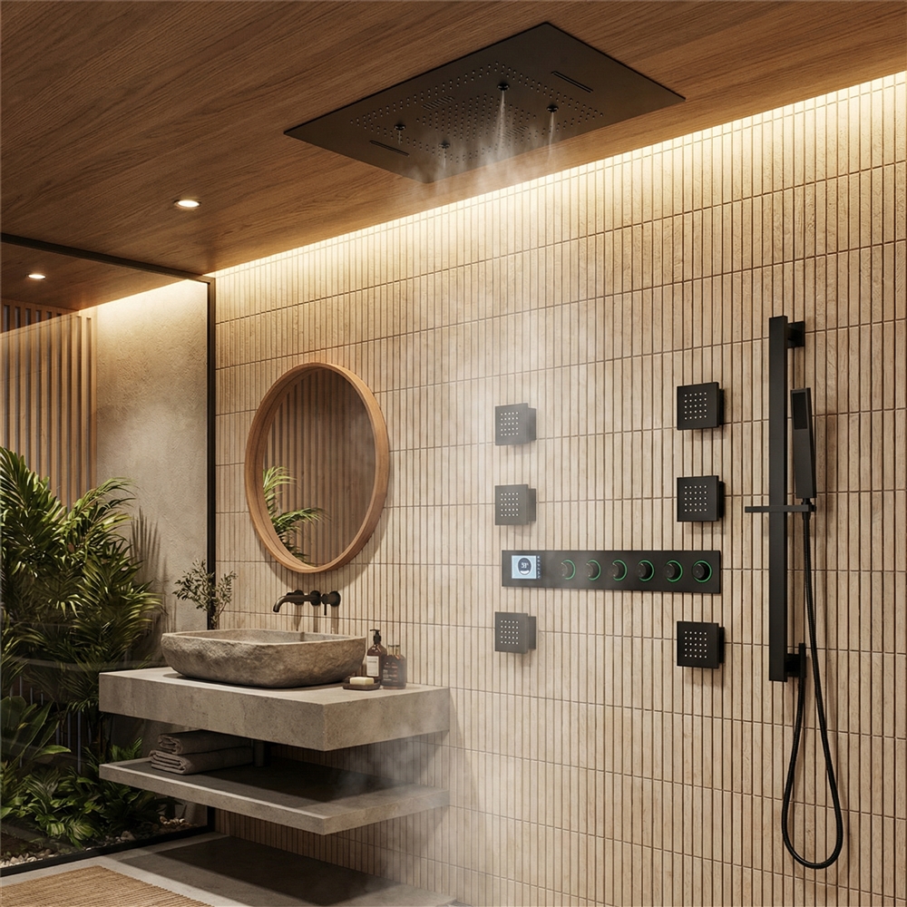 Fontana Velez Matte Black LED Music Thermostatic Shower Set