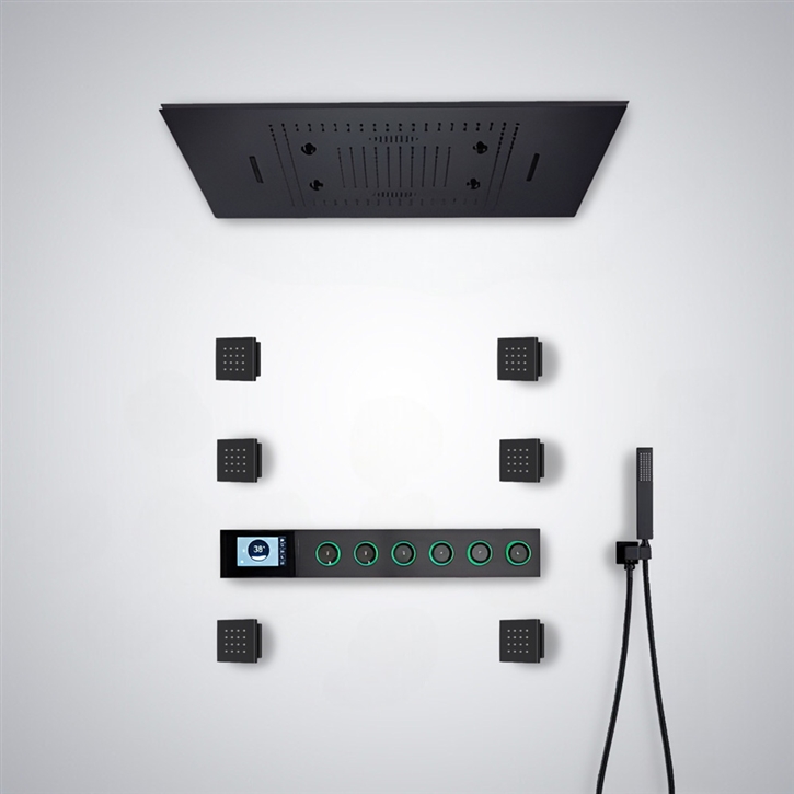Fontana Ainsa Matte Black Thermostatic LED Shower Set With Music