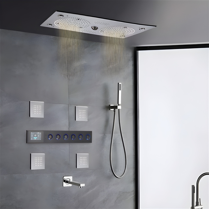 Fontana Salea Chrome And Matte Black Thermostatic LED Shower System With Music