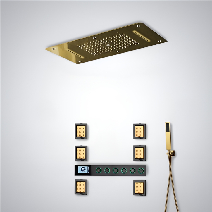 Fontana Sorso Gold & Matte Black LED Thermostatic Shower Set | Digital ...