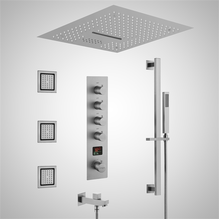 Fontana Soave Brushed Nickel Digital Luxury Shower Set | LED, Music ...