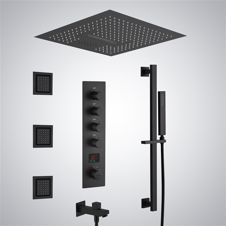 Fontana Soave Matte Black Thermostatic Digital Shower Set With Music And LED